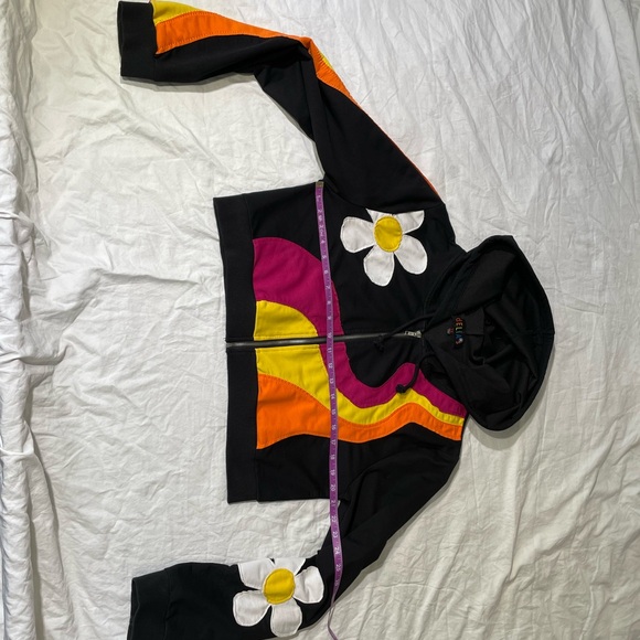 dELiA*s by Dolls Kill The New Daze Crop Hoodie XL Daisy Wave Applique Zip-up - Picture 3 of 11